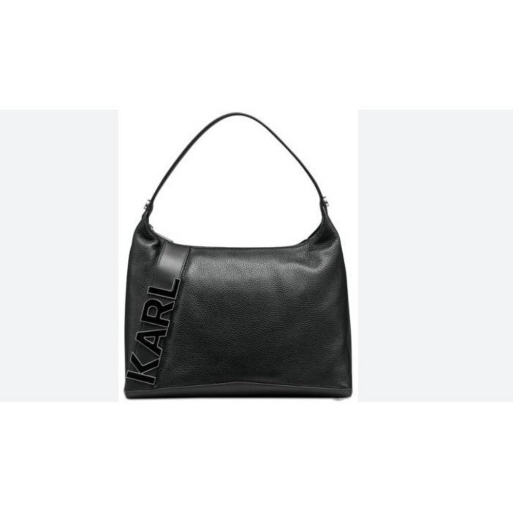 KARL LAGERFELD Paris Lunette leather medium hobo shoulder bag + Dust bag BLACK
